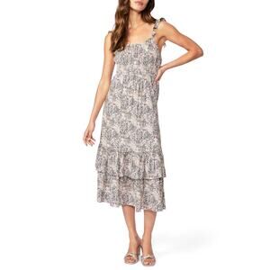 Paige 'Gisella Calico' Gray Cotton Blend Scoopneck Sleeveless Midi Sun Dress